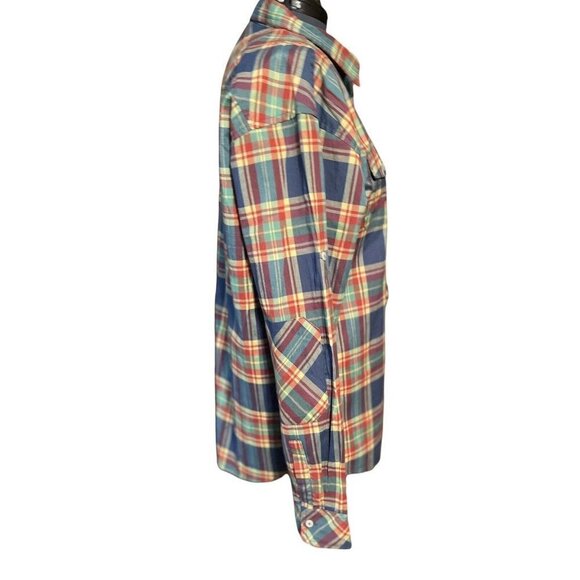 EVOLUTION Women's Button Up Plaid Shirt Plus-size 3XL Long Sleeves Elbow Patches - Picture 4 of 11